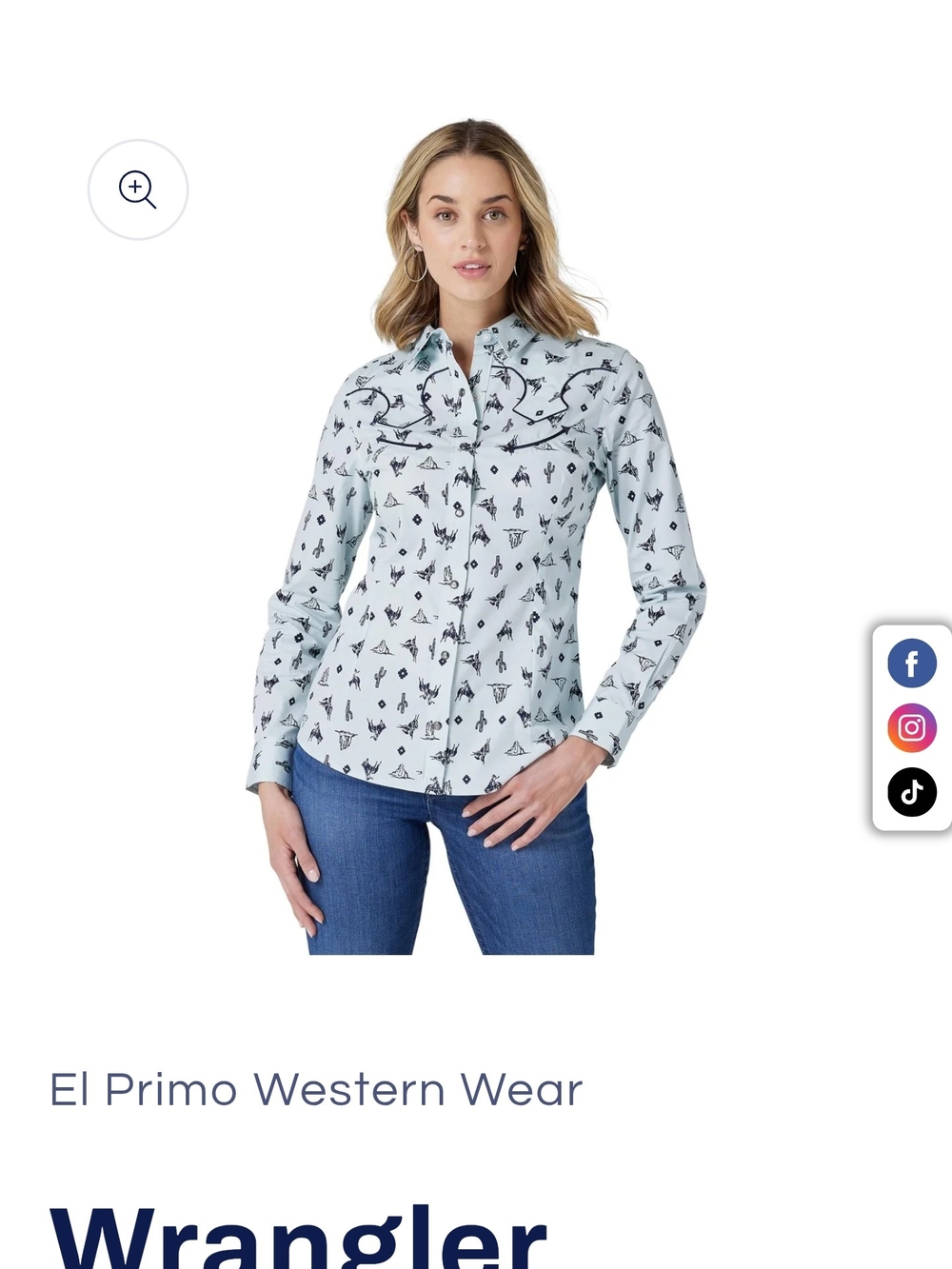 Wrangler Light Blue Western Print Snap-Front Shirt